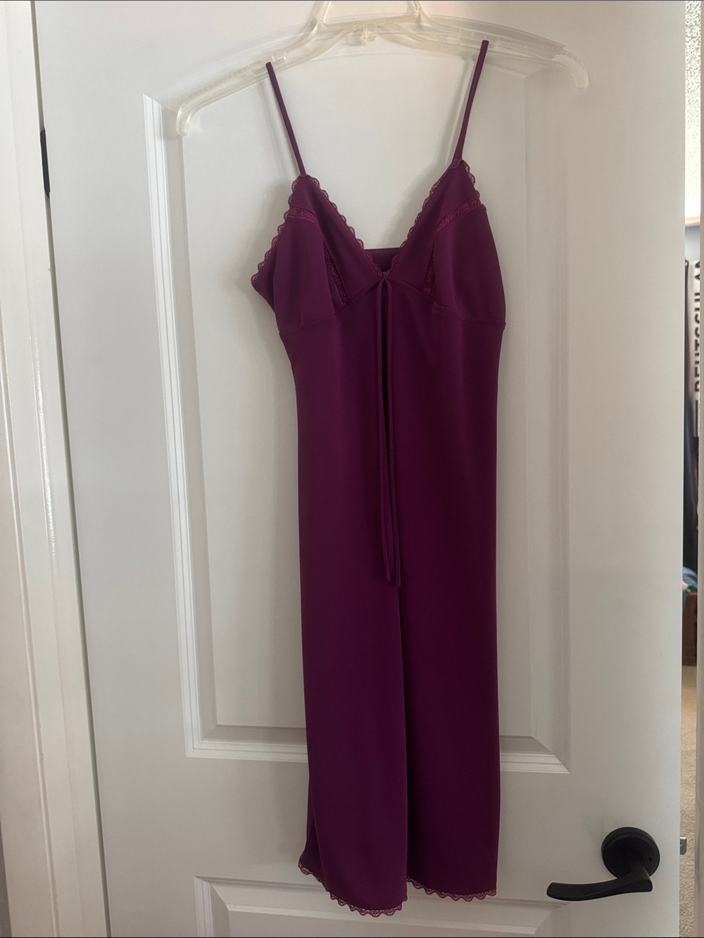 Lace-Trim Slip Dress in Plum